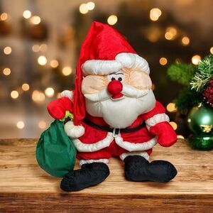 VTG 1991 Commonwealth Nylon Santa Claus Plush w/Toy Sack 20" Festive Collectible